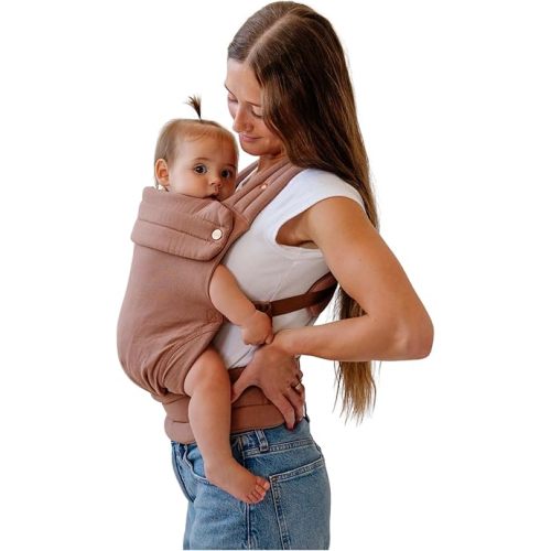 Mabē Monarch Ergonomic Baby Carrier – Premium Cotton Soft Structured Newborn to Toddler Carrier with Hip-Healthy Design, 3 Carry Positions (7-35lbs), Lightweight & Breathable, (Mocha)