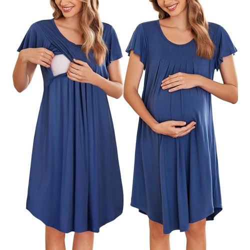 Ekouaer Nursing Nightgown Labor and Delivery Gown Hospital Breastfeeding Dress for Women Short Sleeve Maternity Sleepwear