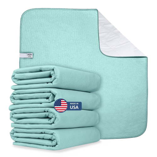 Wave Reusable Washable Underpads Large Bed Pads with Waterproof Backing, for use as Incontinence Bed Pads,Reusable pet Pads, Great for Dogs, Cats, and Bunny, Made in The USA (34" x 36" ( Pack 4)