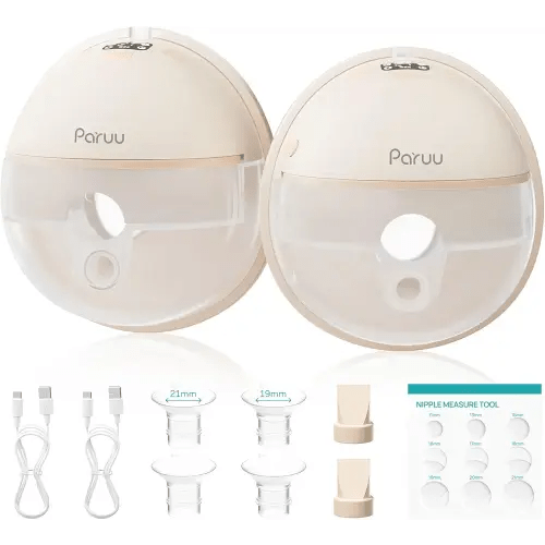 Paruu Hands Free Breast Pump P16, Wearable Breast Pump Electirc Portable with 4 Modes & 12 Levels, Max 309mmHg Strong Suction 19/21/24mm Flange Inserts Wearable Breastfeeding Pump, 2 Pack(Nude
