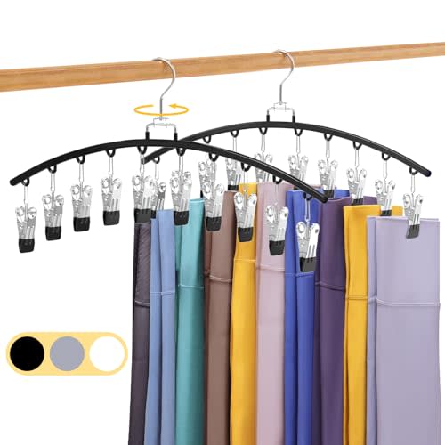 2 Pack Legging Organizer for Closet 360° Swivel, Metal Gym Clothes Organizer w/20 Clips Holds 20 Leggings, Hangers Space Saving, Closet Organizers and Storage, Dorm Room Organization Essentials, Black
