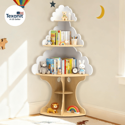 Bookshelf for Kids, Children Cloud-Bookshelf, Space-Saving Montessori Toddler Co