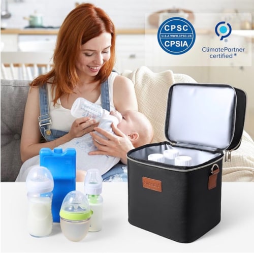 PIIOSER Breastmilk Cooler Bag with Ice Pack Fits 6 Baby Bottles Up to 9 Ounce, Insulated Baby Bottle Tote Bags, Double Layer Waterproof Leak-Proof with Shoulder Strap for Nursing &Working Mom