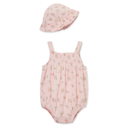 Floral Terry Cloth Bubble Romper & Hat Set