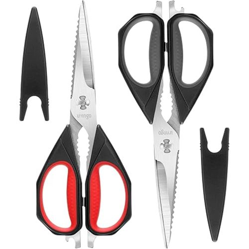 LIVINGO Kitchen Scissors, 2 Pack 9.25" Utility All Purpose Poultry Shears Heavy Duty Dishwasher Safe, Come Apart Sharp Stainless Steel Cooking Food Scissors for Cutting Meat, Chicken, Vegetable, Fish
