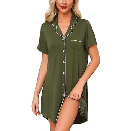 Anjue Pajama Nightgowns for Women Button Down Pajamas Tops Short/Long Sleeve Sleepwear Sleep Shirts Nightdress S-XXL