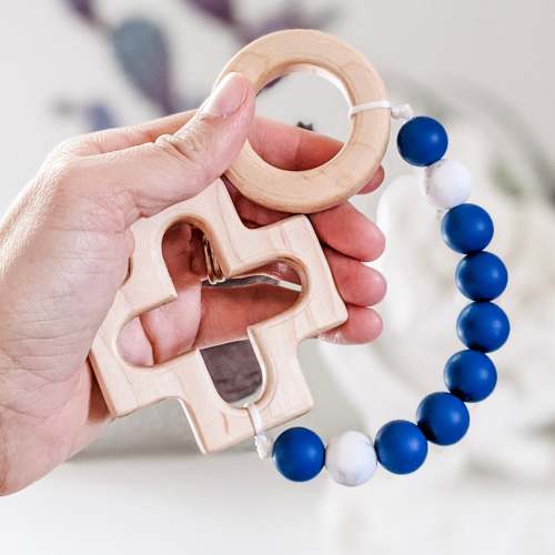 Rosary Teething Strand - Blue and White Marble