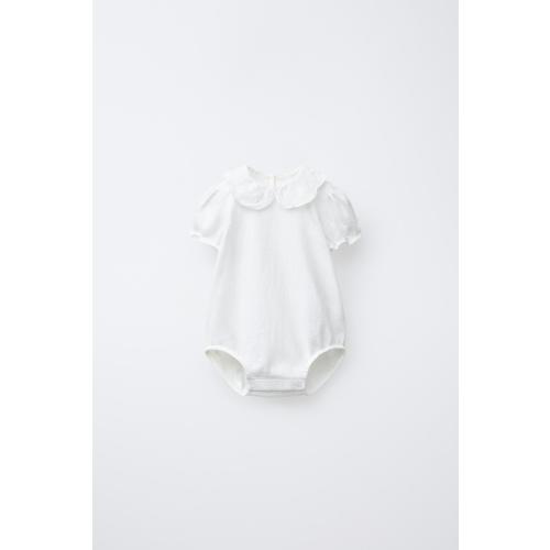 EMBROIDERED COLLAR BODYSUIT - Light ecru | ZARA United States