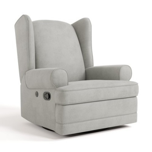 Storkcraft Serenity Wingback Upholstered Recliner Glider with USB Charging Steel