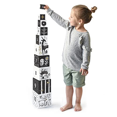 Wee Gallery Nesting Blocks, Stacking Toys for Toddlers and Kids, Educational Blocks with Numbers and Animal Illustrations for Motor Skills, Counting and Early Learning (Ages 2 & Up), Woodland Number