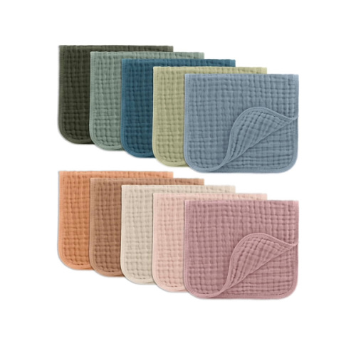 Comfy Cubs Muslin Burp Cloths 20" x 10", Pack of 10 - Large, 6-Layer, Ultra Absorbent 100% Cotton for Baby Drool and Messes - Soft, Safe & Gentle Baby Burp Cloths for Boys & Girls - Multi