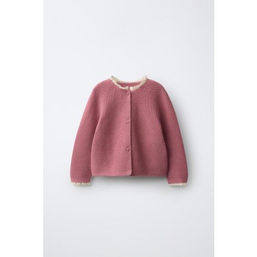 CONTRAST LACE KNIT CARDIGAN - Pink | ZARA United States, 1-3 M