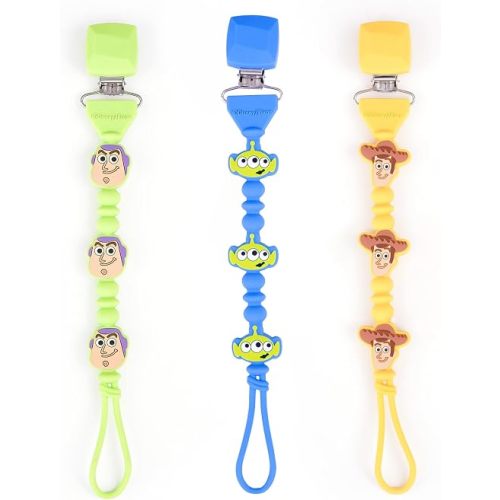 Disney Cars Toy Story Silicone Pacifier Clips 3-Pack BPA-Free Baby Binky Holder Strap Teether Holder for Newborn Infants