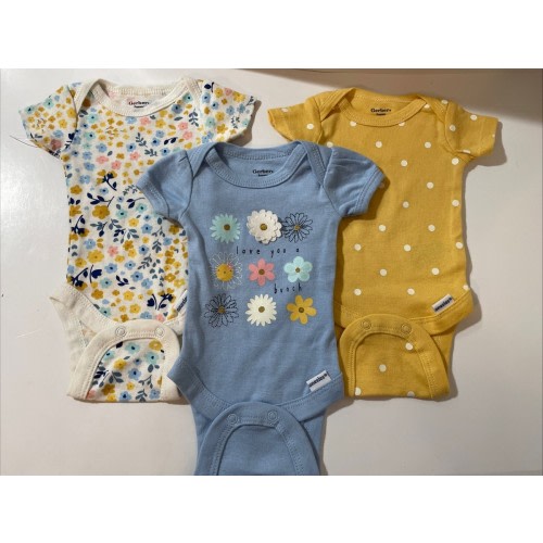 Gerber Preemie Girl Outfit Bodysuit Set Of 3 Blue Yellow Floral Flower Polkadot