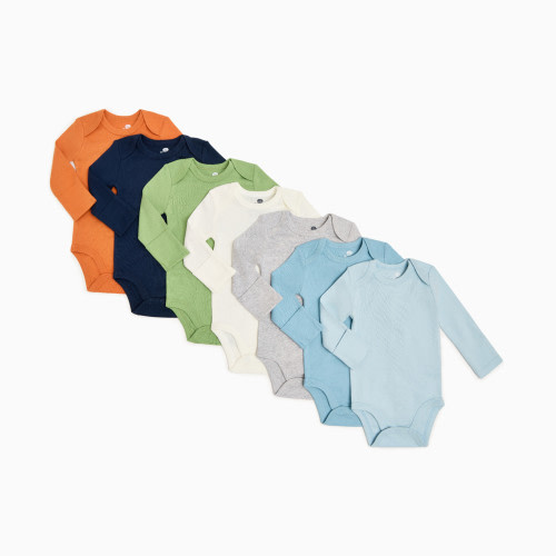 Small Story Organic Cotton Solid Long Sleeve Bodysuit (7 Pack) - Ocean Mix, 3-6 M