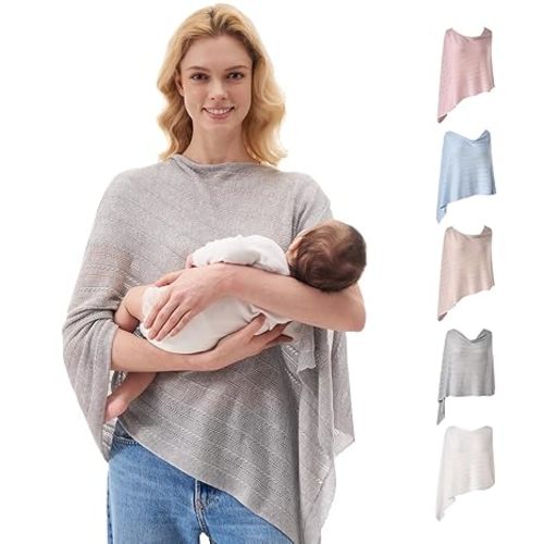 Momcozy Nursing Cover for Breastfeeding, Soft Privacy Poncho, Multi-Use Nursing Shawl, Portable Breast Feeding Covers for Women, Includes Laundry Bag (Grey)