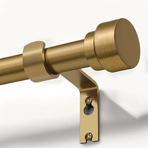 Warm Gold Curtain Rods for Windows 72 to 144 Inches Adjustable Length Heavy Duty 1" Diameter Brass Window Curtain Rod with Solid Metal Finials for Outdoor Farmhouse Bedroom Kitchen Living Room