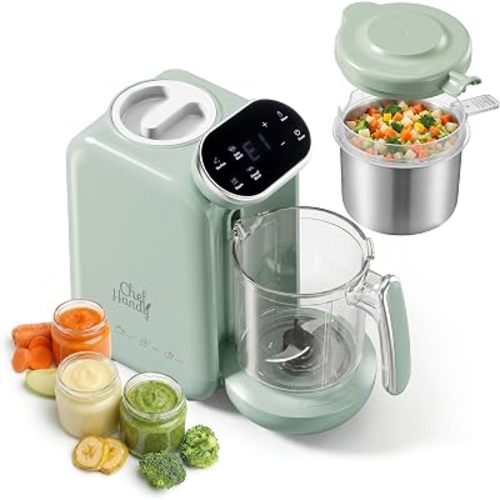 Chefhandy Baby Food Maker with Stainless Steel Steam Basket | 5-in-1 Baby Food Processor, Steamer & Blender for Homemade Baby Food, BPA-Free, 6 Reusable Pouches, Ideal for Newborns & Infants, Green
