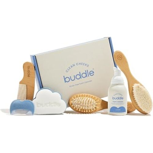 Buddle Infant to Toddler Hair Care 5 Brush Set with Styling Foam Detangler