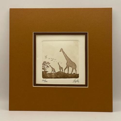 Rare Giraffe Praphis Signed Original Etching & Embossing Limited 335 Out Of 400