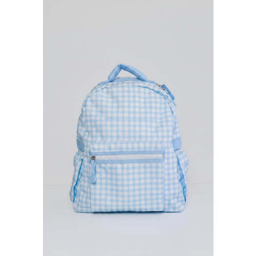 Kids Embroidered Backpack in Blue Gingham | Caden Lane