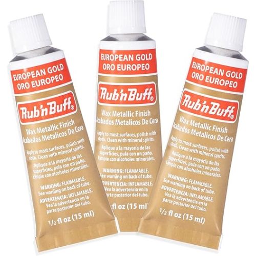 AMACO Rub n Buff Wax Metallic Finish - 3 Rub n Buff European Gold 15ml Tubes - Versatile Gilding Wax for Finishing Furniture Antiquing and Restoration - Rub and Buff Colors Set of Three