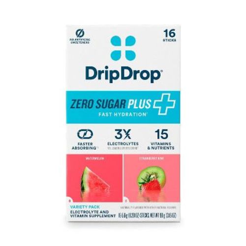 DripDrop Zero Sugar Plus Variety Dietary Supplement Powder - Watermelon, Strawberry, Kiwi - 16ct