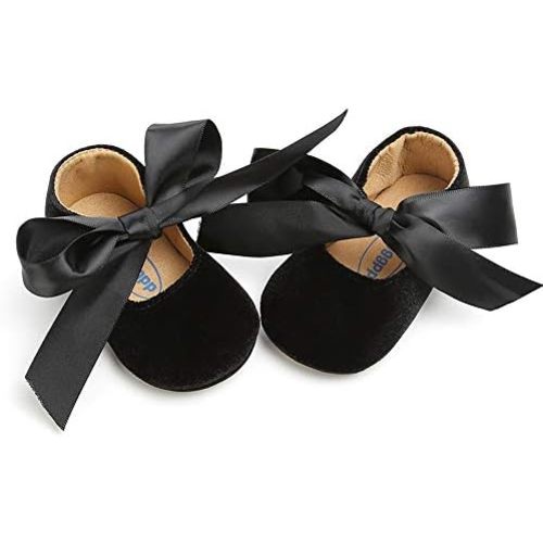 Baby Girls Mary Jane Flats Anti-Slip Rubber Sole Bow Toddler Princess Dress Shoes