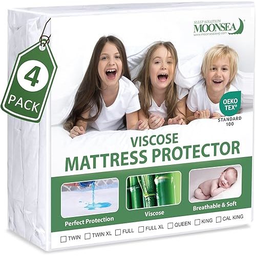 Waterproof Mattress Protector Twin Size, Skin Friendly and Breathable Twin Mattress Cover for Kids, Viscose Jersey Mattress Pad with 14" Deep Pocket,4 Pack