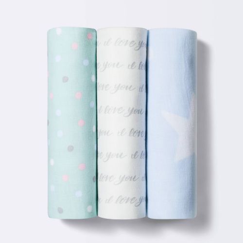 Muslin Swaddle Blanket I Love You to the Moon and Back - 3pk - Cloud Island™