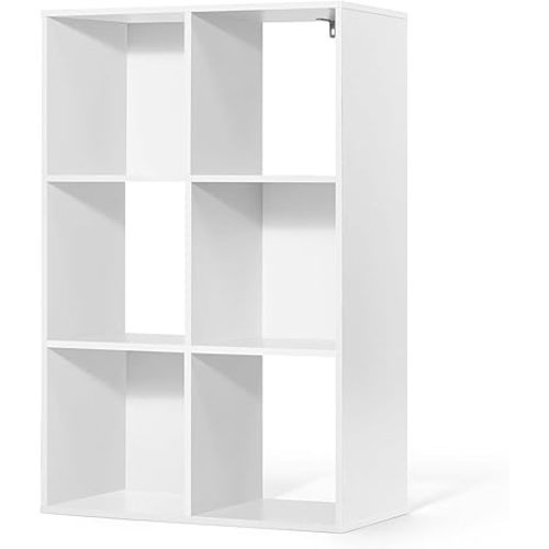 CAPHAUS Sturdy Room 11-Inch Cube Storage Organizer Shelf, with Thick Exterior Edge, Storage Shelf Divider w/Back, Bookcase, 6-Cube, White