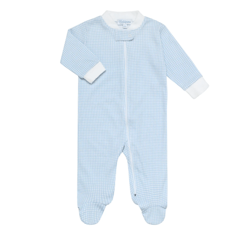 Blue Gingham Zippered Footie - 0-3M