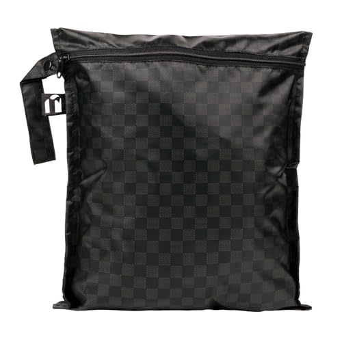 Bumkins Roamio Waterproof Wet Bag for Baby, Travel, Swim Suit, Cloth Diapers, Pump Parts, Pool, Beach, Gym Clothes, Toiletry, Hook to Stroller, Daycare, Zipper Reusable Wetdry Pouch, Black Check