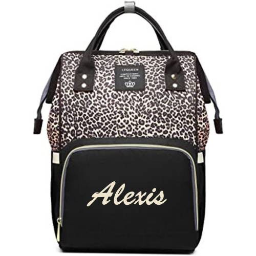 Monogrammed Leopard Print Diaper Bag Backpack: Personalized Nappy Bag