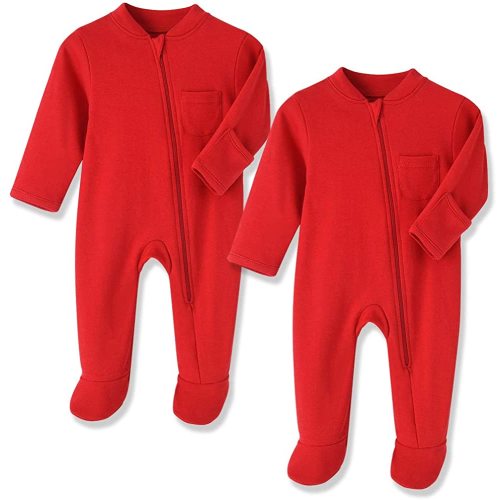 Baby Pajamas 3-6 Months Red Cotton Baby Girl Sleeper Sleepers PJs with Mitten Cuffs,2 Way Zipper Baby Girl Clothes Onesie Footies Infant Sleep and Play Red 3-6 Months