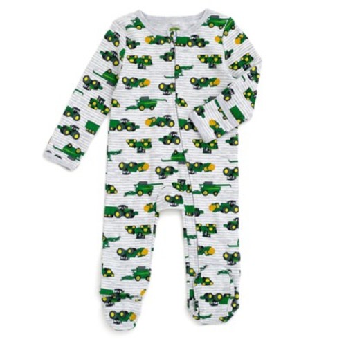 John Deere Tractor Newborn Baby Boys Zip Up Sleep N' Play Gray Tractors 3-6 Months