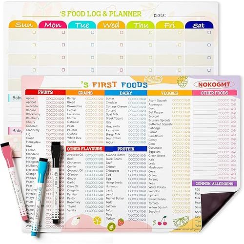 101 Foods Before 1 Checklist Magnet – Baby Food Chart & First Foods Fridge Magnet – Baby First Foods Tracker with Weekly Meal Planner – Dry Erase Baby Food Tracker Fridge Magnet with 3 Markers