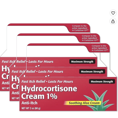 Hydrocortisone Cream 1% with Soothing Aloe (2 Fl Oz) Fast-Acting Maximum Strength Anti-Itch Relief for Eczema, Psoriasis, Rashes, Hives, Bug Bites & Irritated Skin, Dye Free (3 Pack)