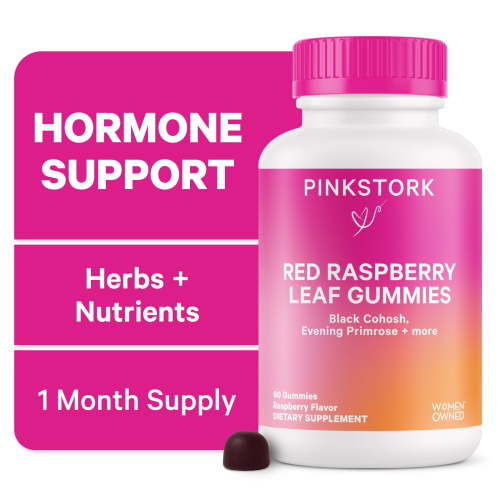 Pink Stork Red Raspberry Leaf Gummies with Evening Primrose Oil, Black Cohosh, Hormone Support, 60 Count