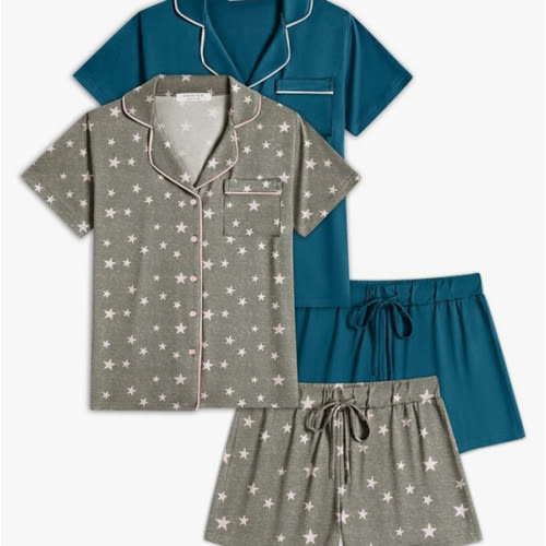 Ekouaer 2 Pack Womens Pajamas Set Button Down Summer Sleepwear Short Sleeve Comfy Pjs Loungewear Set