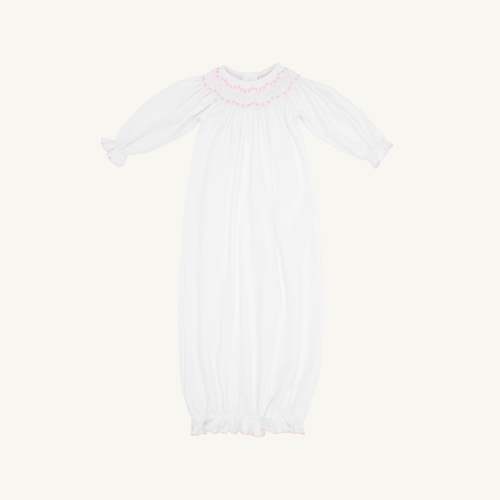 Sweetly Smocked Greeting Gown - Worth Avenue White with Palm Beach Pin