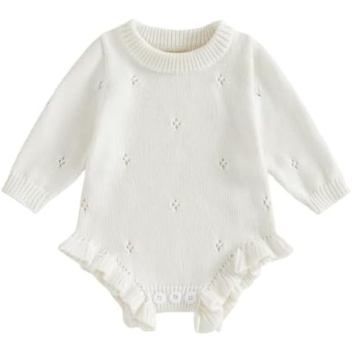 Mubineo Baby Girl Fall Winter Clothes Basic Plain Cute Sweater Romper Outfit Pullover Ruffle Long Sleeve Newborn Outfits