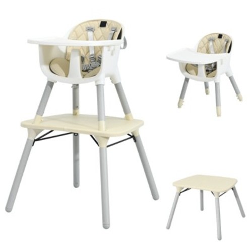 Infans 5-in-1 High Chair, Convertible Highchair for Babies and Toddlers/Kids Chair Table Set/Infant Feeding Chair w/Safety Harness, Beige