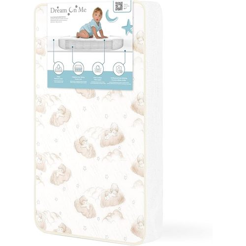 Dream On Me 2-in-1 Breathable Dual-Sided Portable/Mini Crib Coil Mattress – 3” Firm Innerspring Core, Waterproof Vinyl Cover, GREENGUARD Gold Certified, Fits Standard Mini & Portable Cribs