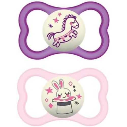 MAM Air Night Pacifiers, MAM Sensitive Skin Pacifier 6+ Months, Glow in The Dark Pacifier, Best Pacifier for Breastfed Babies, Baby Girl Pacifiers, 6-16 (Pack of 2)
