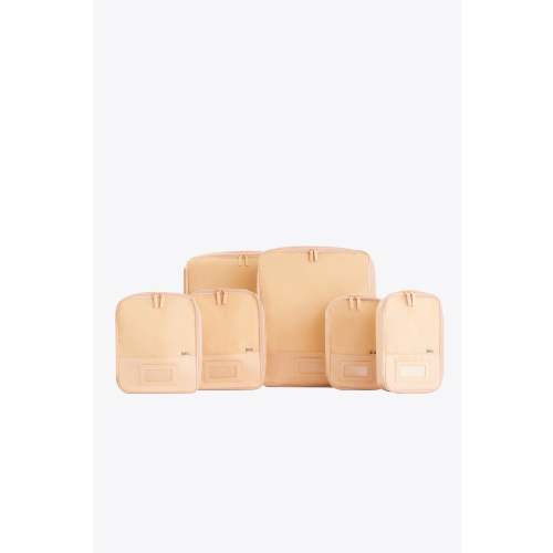 BÉIS 'The Compression Packing Cubes 6pc' in Beige - 6 Piece Set Of Packing Compression Bags For Travel
