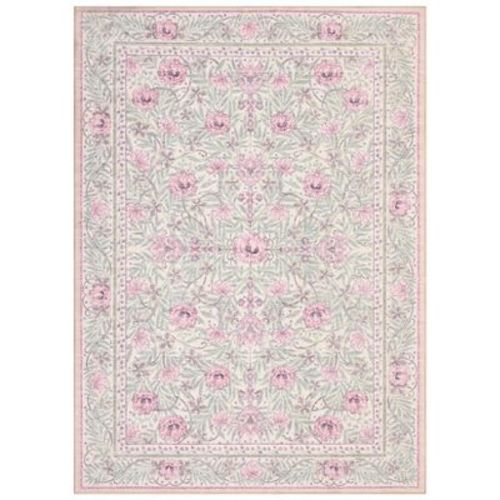 Garvee 5X7 Vintage Floral Print Washable Floor Rug Non Slip Low Pile Carpet for Hallway Kitchen Bedroom Bathroom Pink