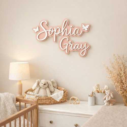 Personalized Butterfly Name Sign for Nursery, Custom Baby Name Wall Decor, Nursery Name Sign, Wooden Baby Name with Butterflies,Newborn Gift