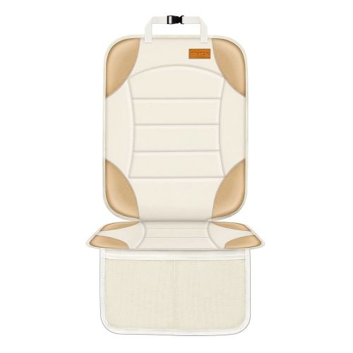 Siivton Car Seat Protector for Child Car Seats, Waterproof 600D Fabric Car Seat Cover, Non-Slip Backing, Thick Padding, Mesh Pockets for Storage, Protects Leather & Fabric Upholstery (Off-White)