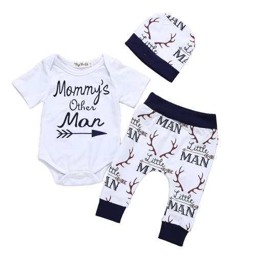 3PCs Newborn Baby Boy Clothes Mommy's Other Man Sayings Romper Deer Pants Hats Clothing Outfit